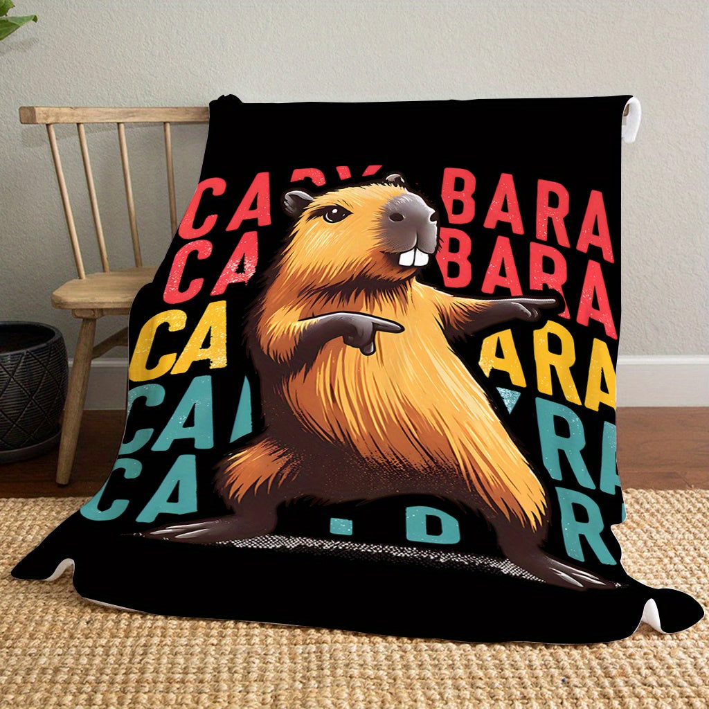 Cozy Flannel Throw Blanket with Rock Capybara Design for Kids and Adults, All-Season Plush Bed Couch Travel