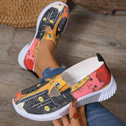 Женские кроссовки с рисунком Cartoon Cat, повседневные легкие летние обувь на slip-on