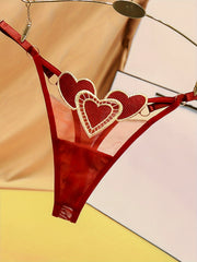 Women’s Heart-Shaped Mesh Thong Panties Sexy Lingerie V-String