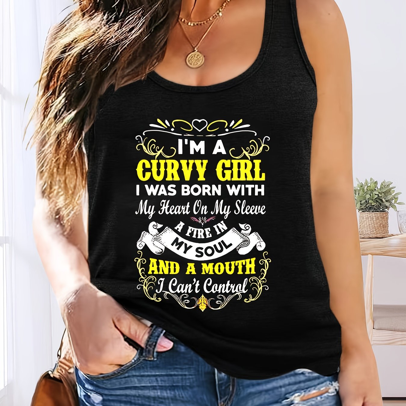 Ladies Plus Size V-Neck Vest Top with Stretch Casual Solid