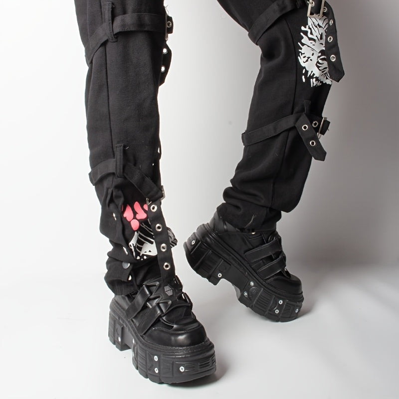 Women's Black Synthetic Y2K Gothic Punk Platform Ankle Boots