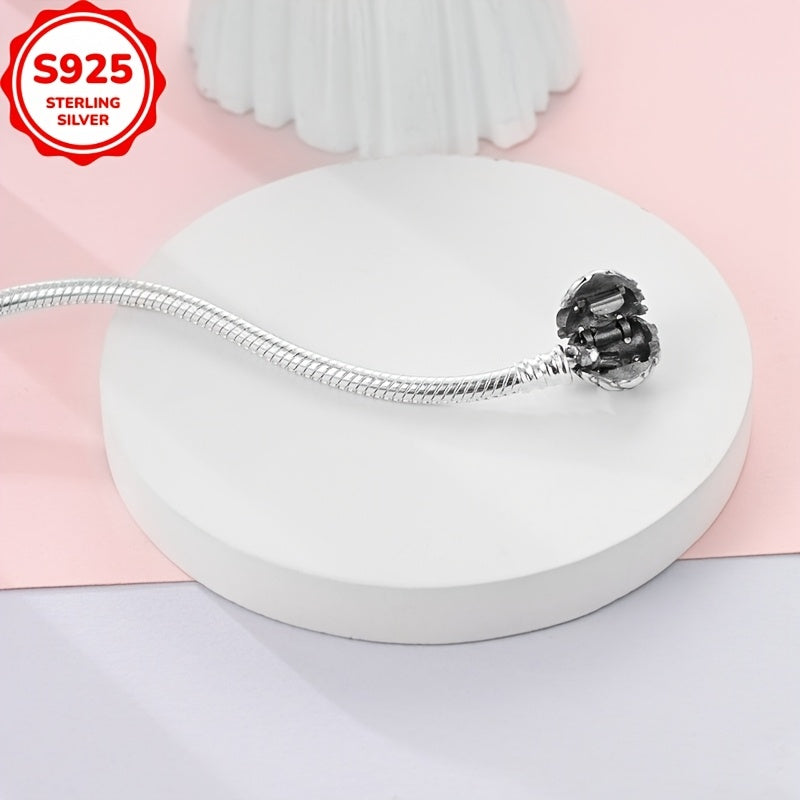 925 Silver Heart Snake Bone Bracelet with Sparkling Grid Design for Casual Wear