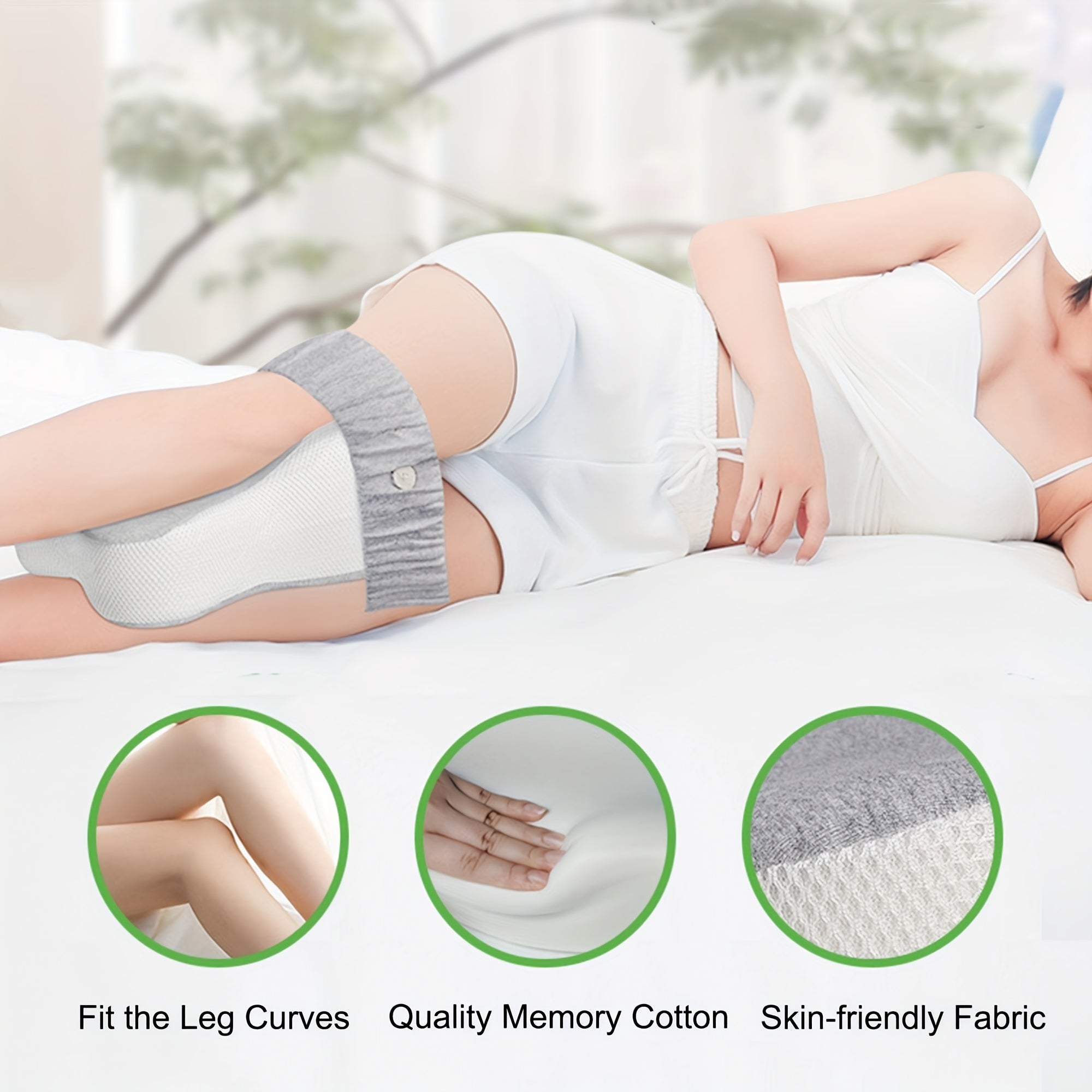 Memory Foam Knee Pillow for Side Sleepers with Strap for Back and Knee Pain Relief