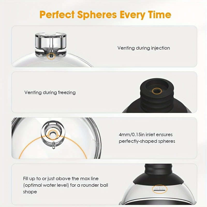 Silicone and Polycarbonate Ice Sphere Molds with Dual-Function Funnel Lid for Slow-Melting Ice Balls