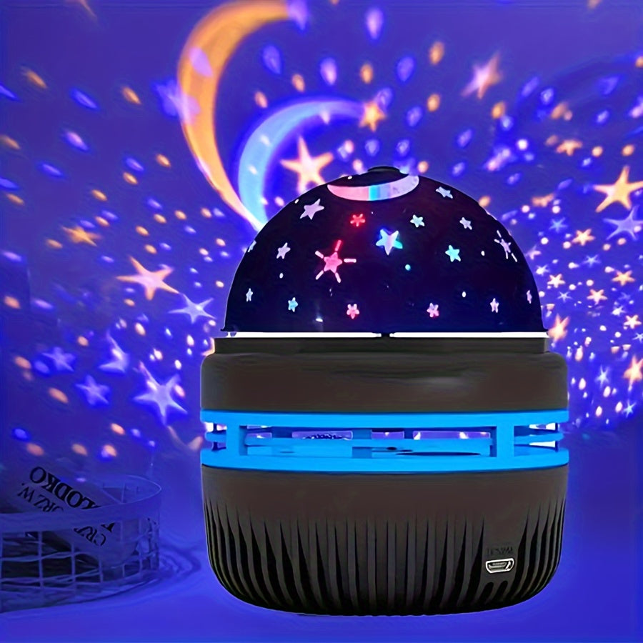 USB-Powered Star and Moon Night Light with Rotating Projections, Stand, and Disco Ball Design