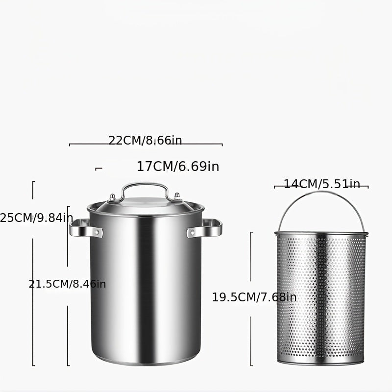 Olla de vapor y cocedor de pasta de acero inoxidable 4.3L con cesta perforada