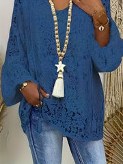 Plus Size Boho Lace Lantern Sleeve Blouse with Tassel Trim