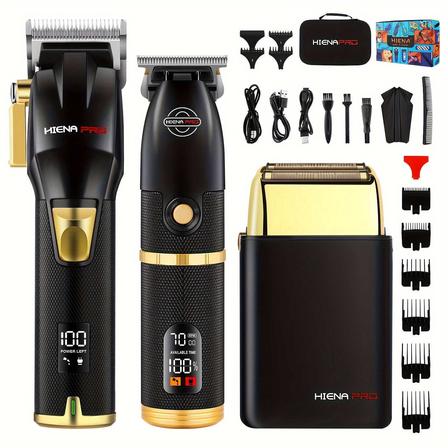 Professional hair clipper set with USB rechargeable trimmer LCD display gift for men
