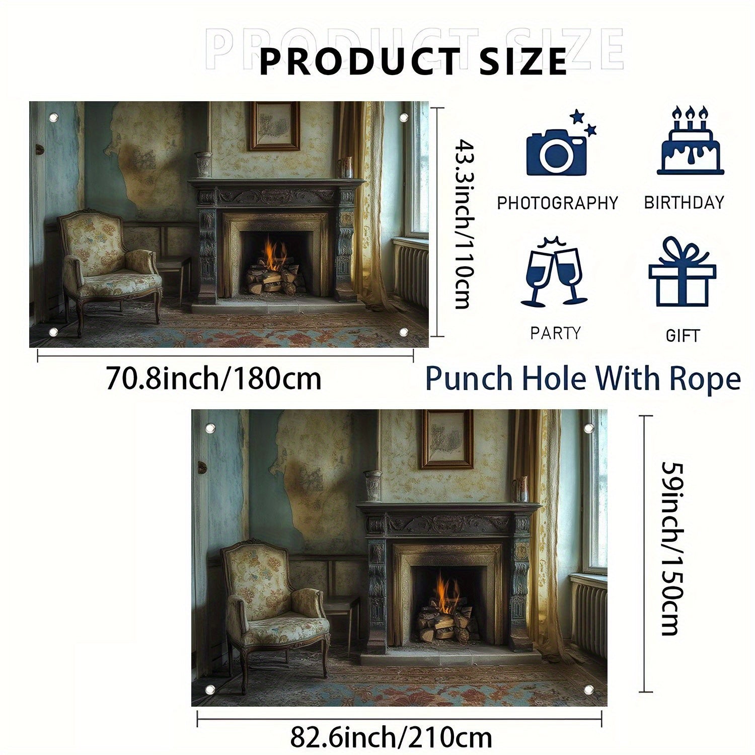 Durable Vertical PET Fireplace Backdrop Oblong Shape for Birthdays and Holidays