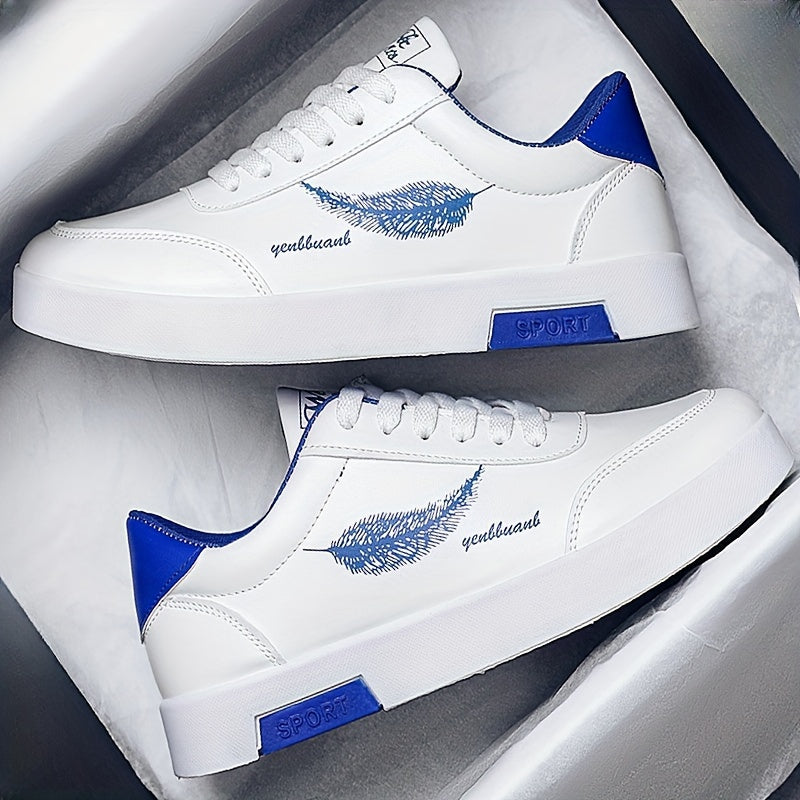 Zapatos de skate para hombre de patrón de plumas de caña baja, casuales, antideslizantes, con cordones