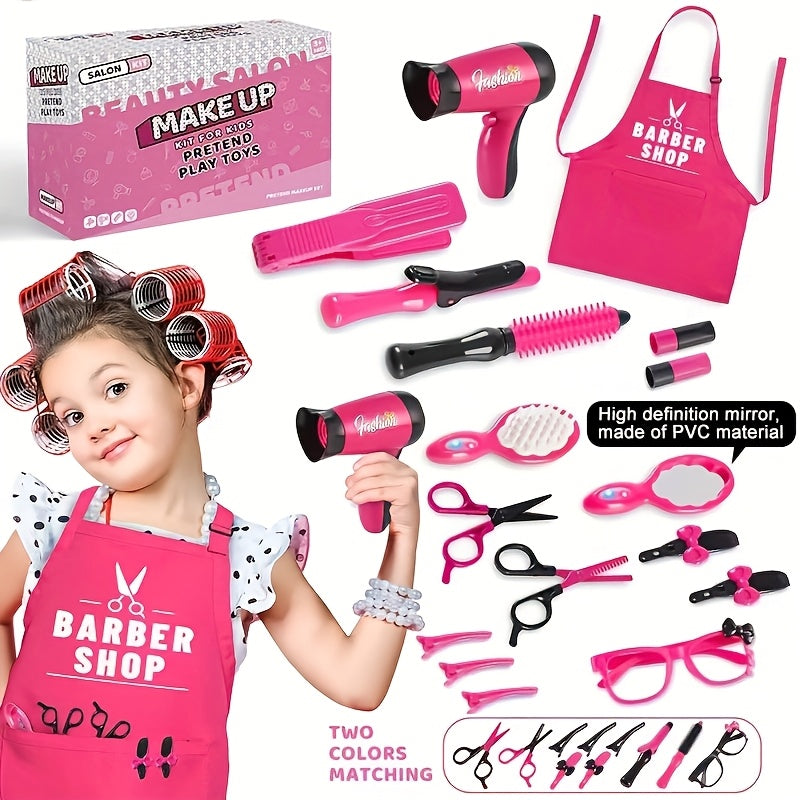 17-Piece Girls' Beauty Salon Set with Haircut Toys and Styling Accessories