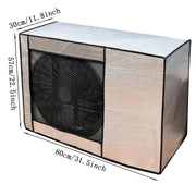 Tashqi konditsioner uchun uzoq muddatli alyuminiy qoplama - suv o'tkazmaydigan, chang va qor himoyasini ta'minlaydi, oson o'rnatish uchun sozlanadigan tasmalarga ega va zamonaviy ko'rinish uchun to'rli dizayn.