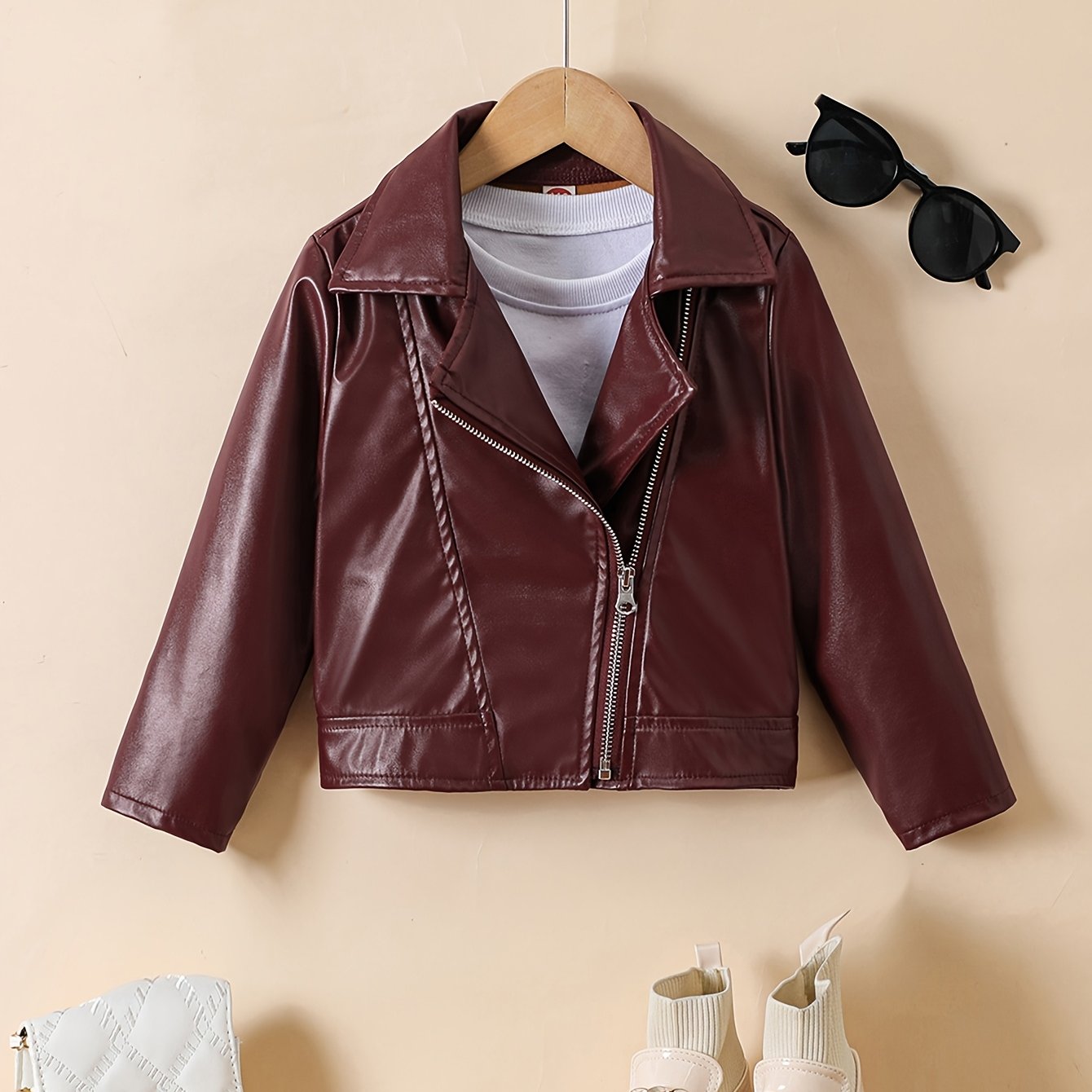 Kids' Long Sleeve Solid Color PU Jacket Fall Winter Regular Fit