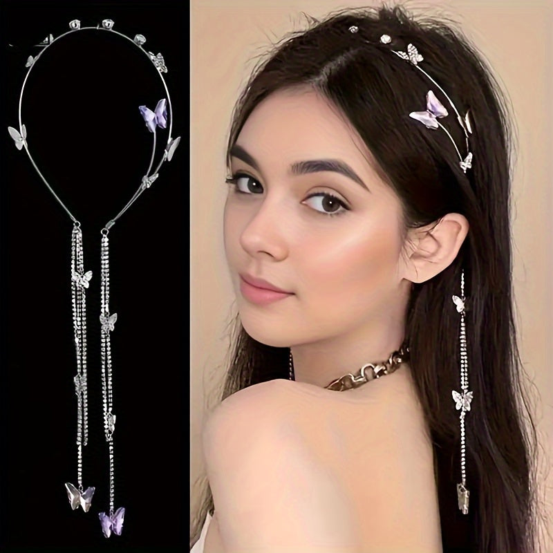 Faux Pearl Butterfly Headband with Tassel for Women Hair Accessory Stylish Jewelry