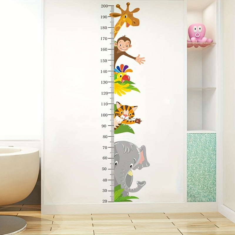 Height Measure Wall Decal Set with Animals Growth Chart Mural Self-Adhesive Sticker for Bedroom and Living Room