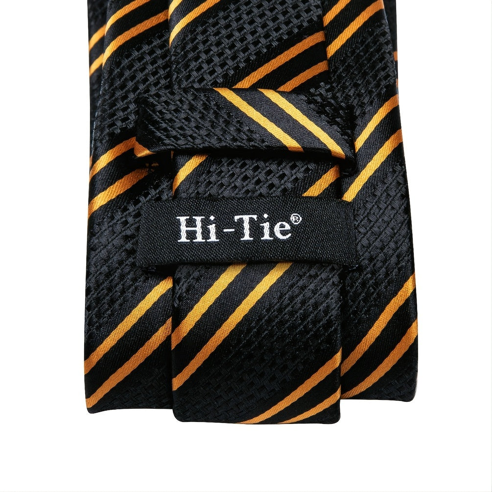 Men's Classic Striped Necktie Set with Cufflinks for Business and Party