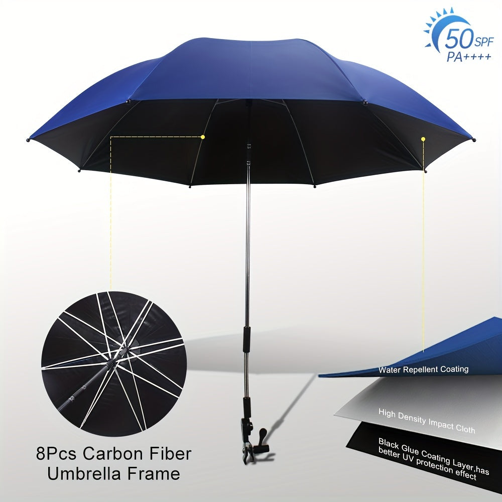 Portable Umbrella with Clamp 360-Degree Swivel Adjustable Height Alloy Steel Frame Blue