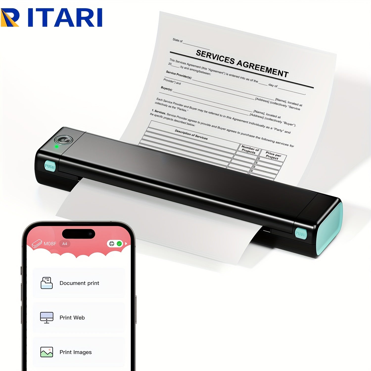 Portable Wireless Thermal Printer for Android iOS and Laptop US Letter Size