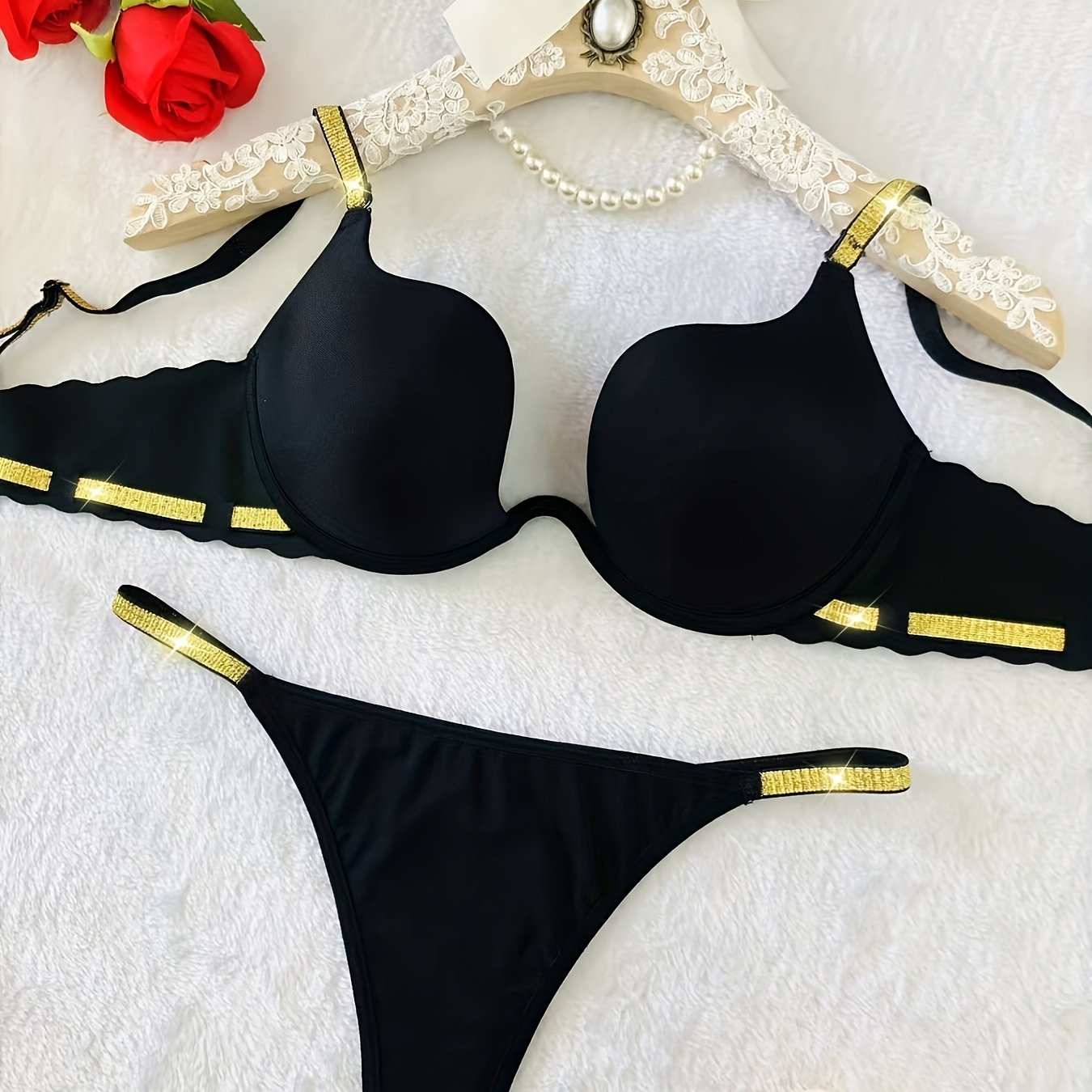 Women’s Lace Lingerie Set with Glitter Bra and Panty