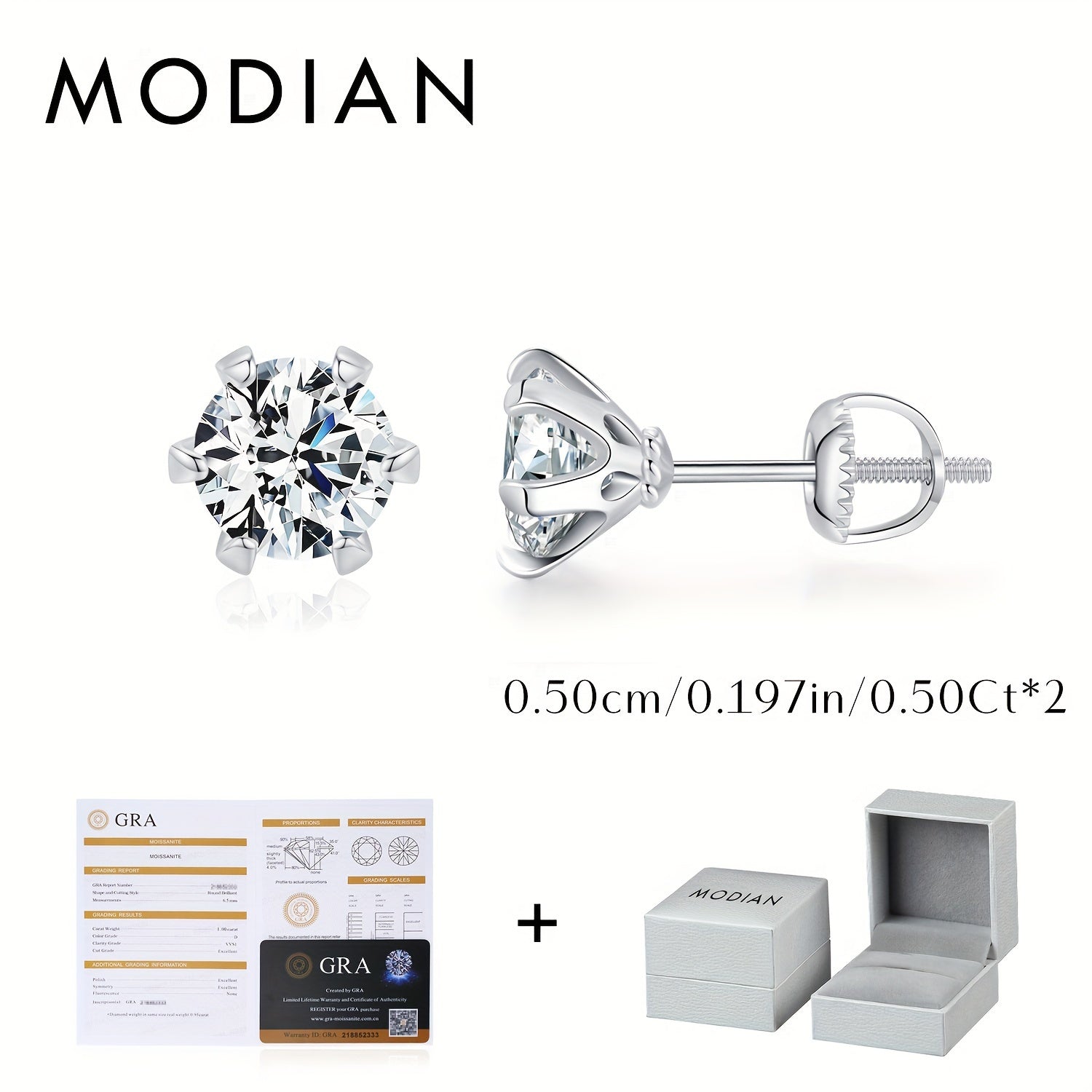 Sterling Silver 1 Carat D Color Moissanite Stud Earrings for Women Wedding Jewelry