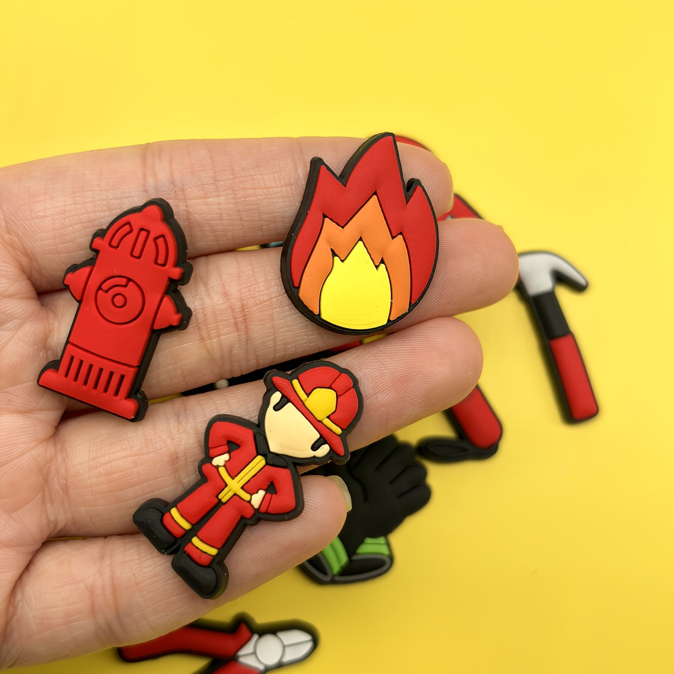 12pcs Firefighter PVC Shoe Charms Kids Colorful Fire Helmet Jacket Backpack