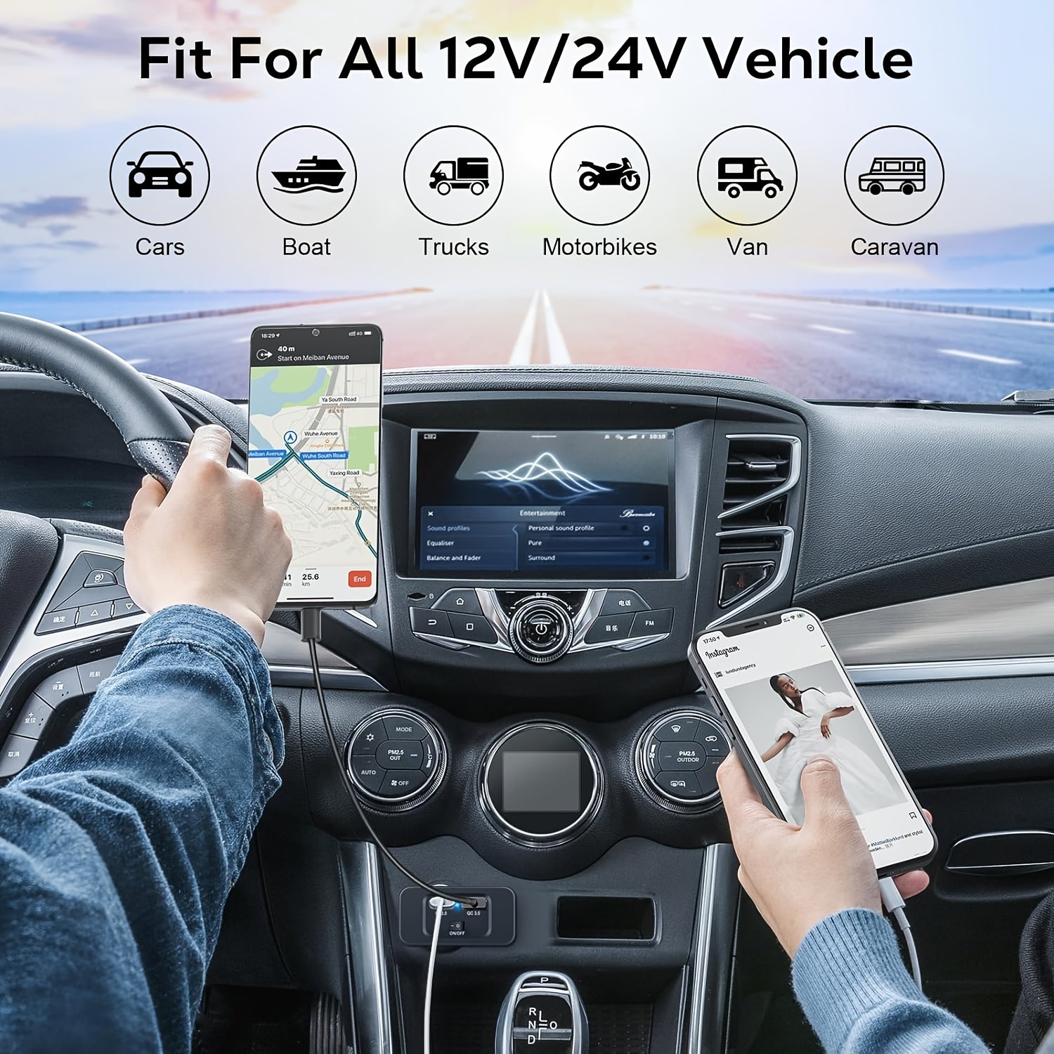 Car Fast Charging Charger Socket Dual USB QC3.0 PD3.0 Type-C Wall Mount