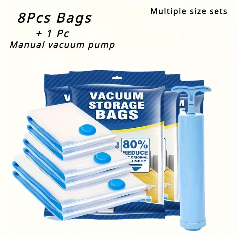 Set of 9 Vacuum Storage Bags with Hand Pump for Compressing Clothes and Comforters
