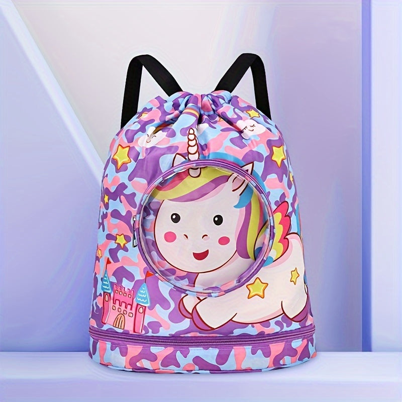 Purple Waterproof Sports and Travel Bag with Dry Wet Separation and Cartoon Design