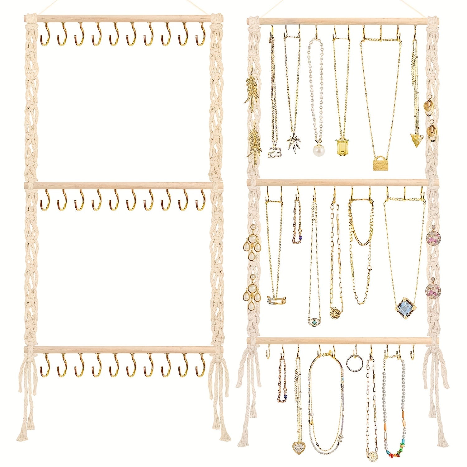 Organizador de joyas para pendientes, collares, anillos, pulseras y diademas con colgador trenzado