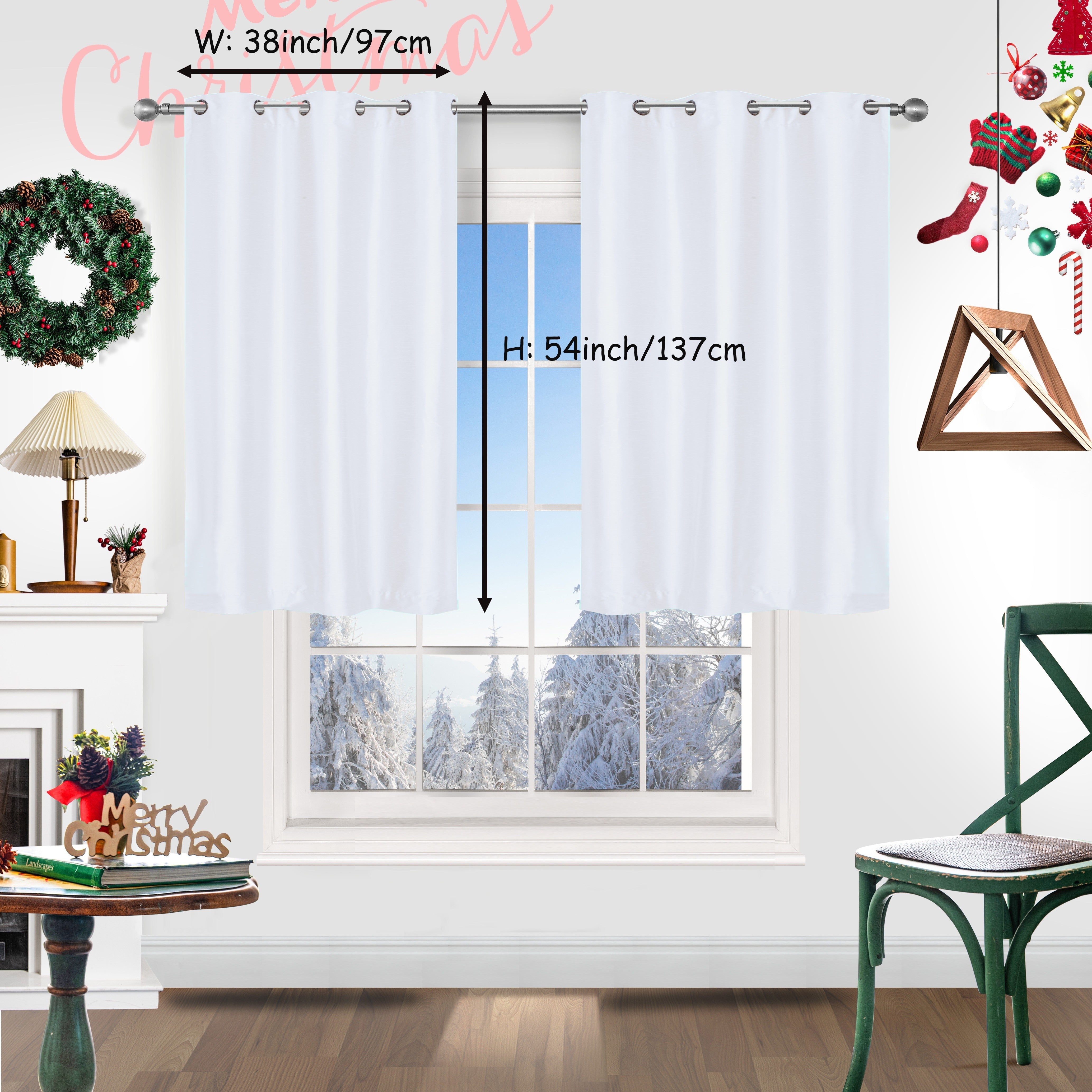 Red Christmas Curtains 2 Pieces Faux Silk Grommet Top for Living Room Bedroom Office