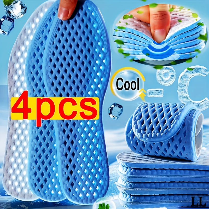 Unisex Summer Cooling Insoles Breathable Shock Absorbing Blue 4pcs