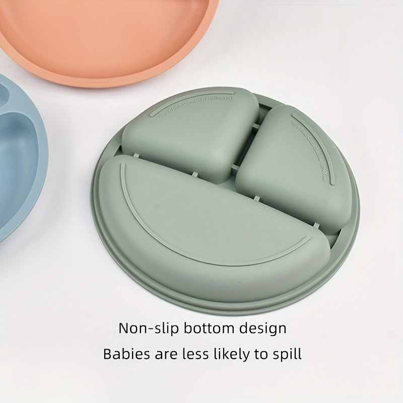 Three-Compartment Silicone Dinner Plate Soft Durable High-Temperature Resistant for Training