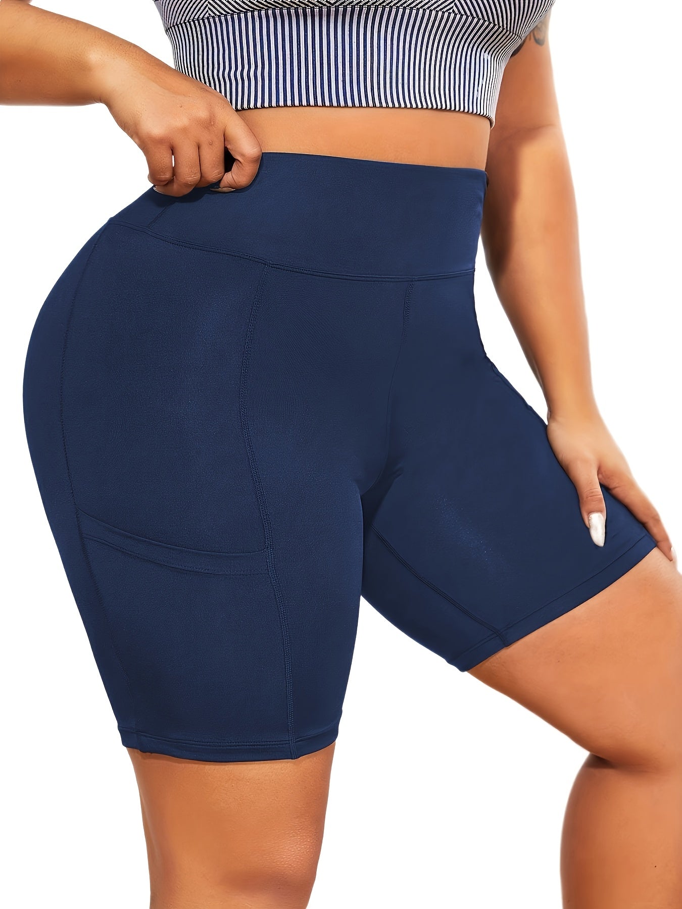 Women's Plus Size High-Waisted Stretch Capri Pants with Pockets