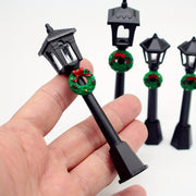 Miniature Christmas Lamp Posts with Wreaths Set of 3 Plastic Seasonal Figurines No Electricity
