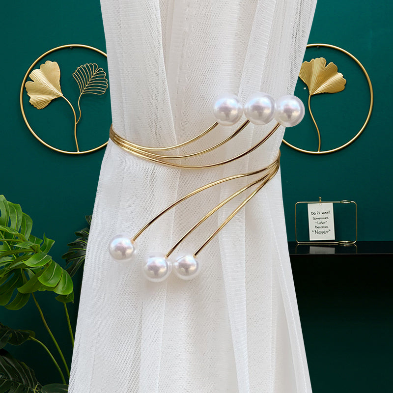 Stylish Metal Holdbacks for Curtains Faux Pearl Curtain Buckle Home Decor