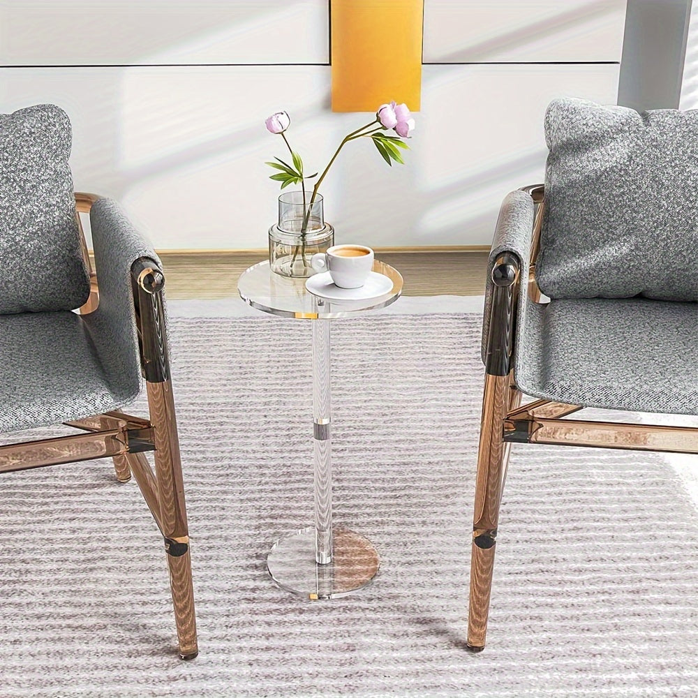 Mesa auxiliar redonda de acrílico transparente de 24.89cm para sala de estar, dormitorio y espacios pequeños