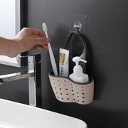 Dual-Layer Sink Organizer with Heart Handles, Faucet Sponge Holder, Beige Gray Blue