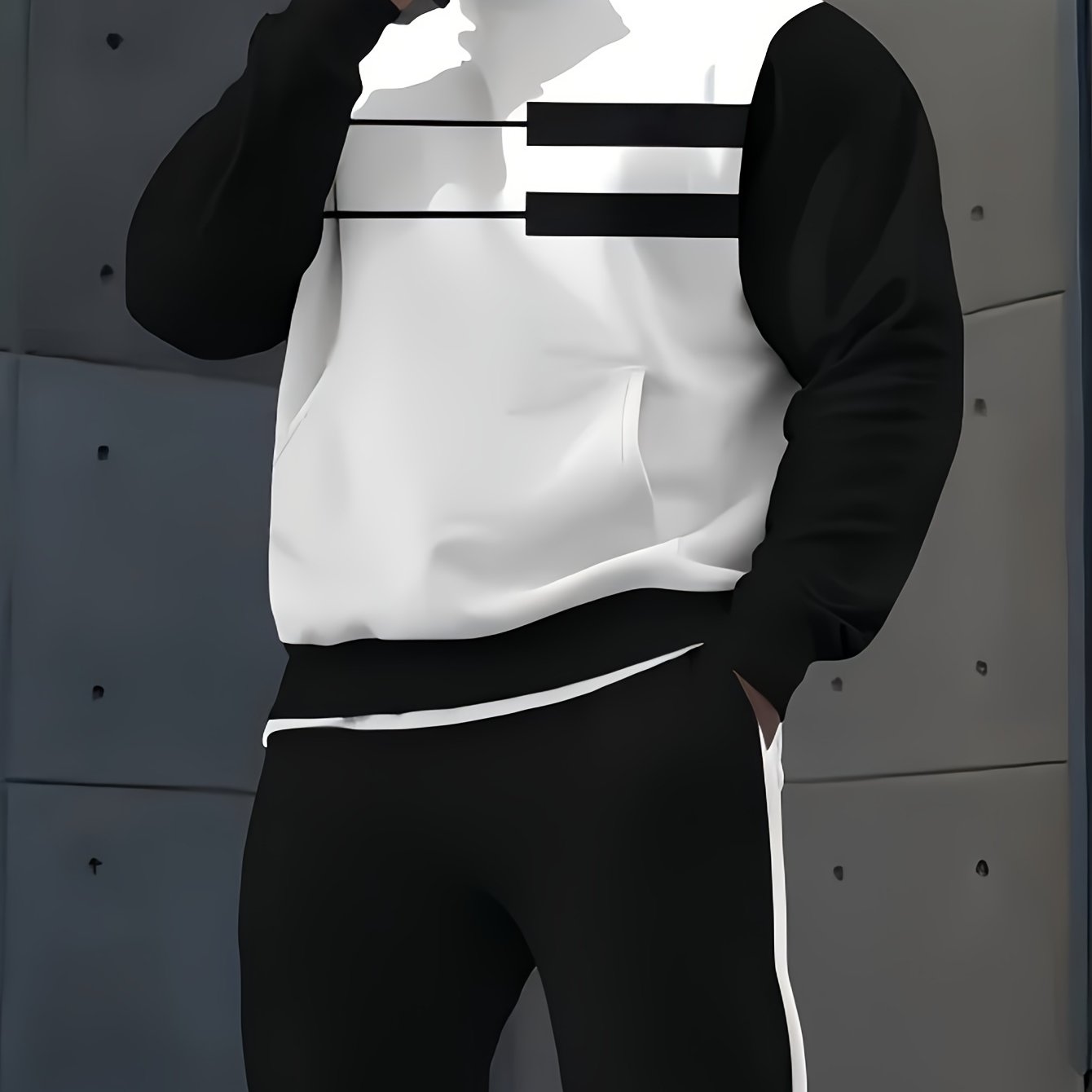 Мужская толстовка с цветными блоками и карманом кенгуру, повседневная, осень-зима, вязаное полиэстеровое