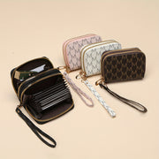Mini Women's PU Handbag with Double Zippers Card Slot Coin Purse Black Beige Pink Dark Brown
