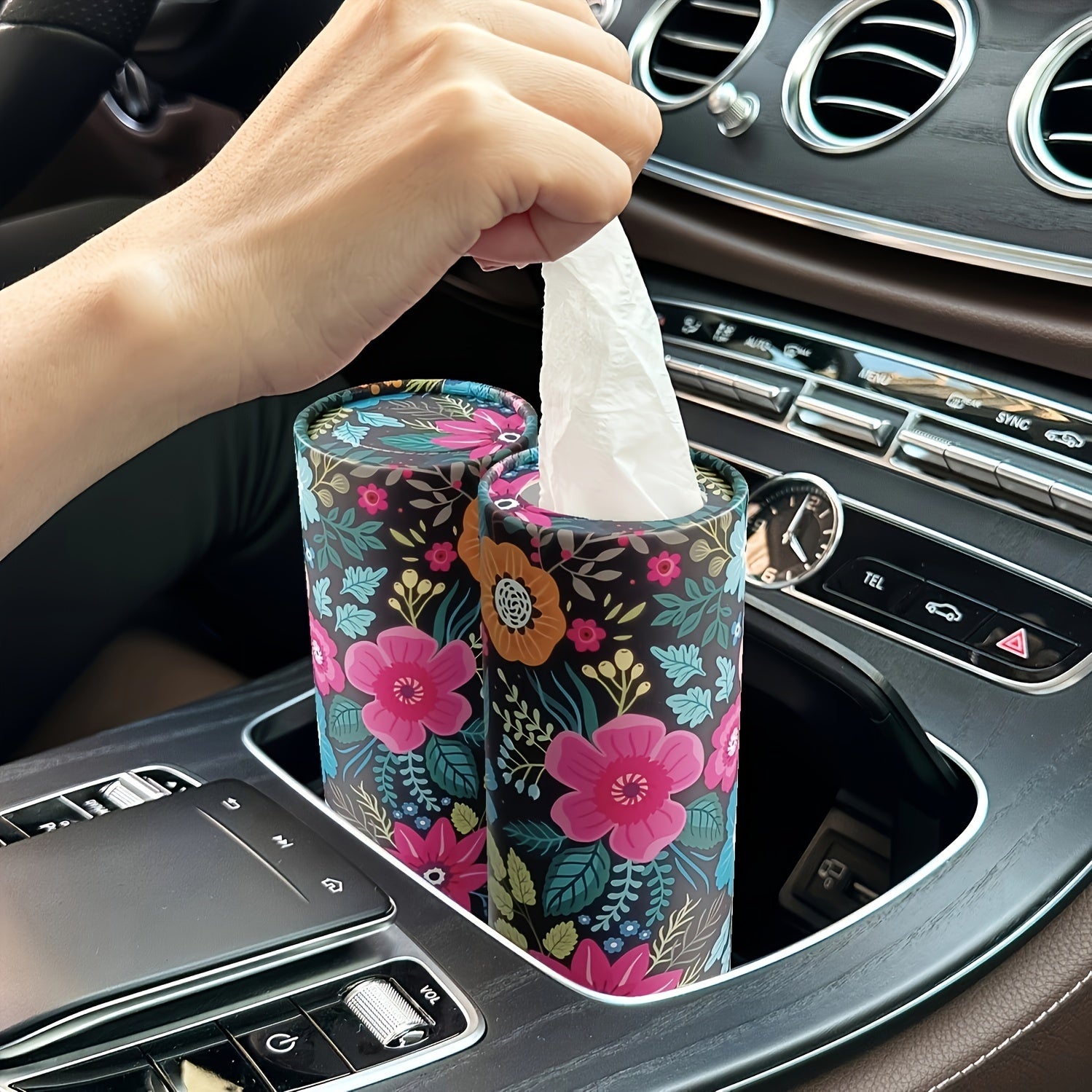 Pink Flower Car Tissue Box for Ladies with Facial Tissues