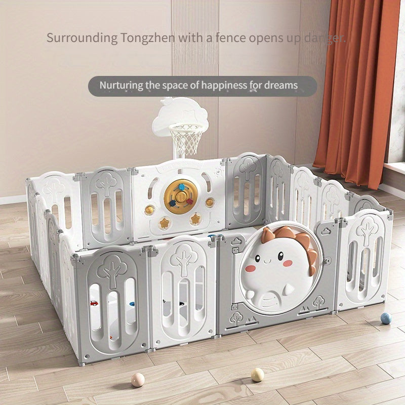 White Dinosaur Fence Set with Crawl Mat Basketball Hoop and Ocean Balls