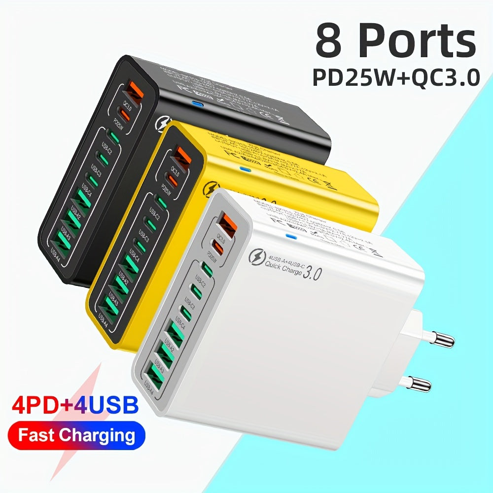 8-Port USB-C and USB Fast Charging Adapter 25W PD 3.0 QC3.0 EU Plug