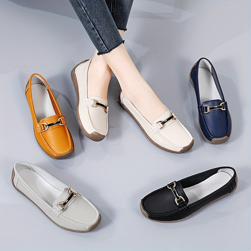Women's Slip-On Loafers with Metal Decor Faux Leather Casual Flat Shoes