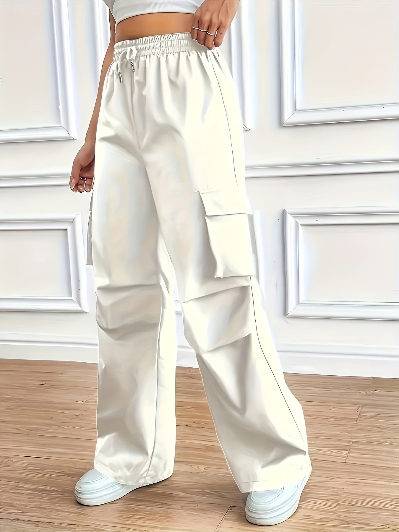 Women's Plus Size Cargo Pants Solid Color Wide Leg Fall Casual