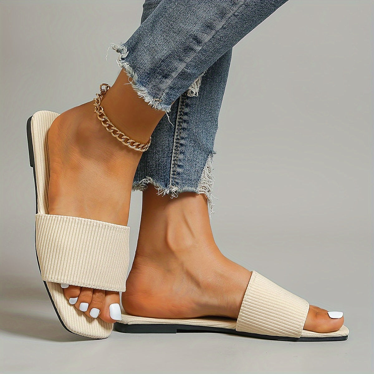 Women's Solid Color Slide Sandals Cushion Flat Summer Shoes Open Toe