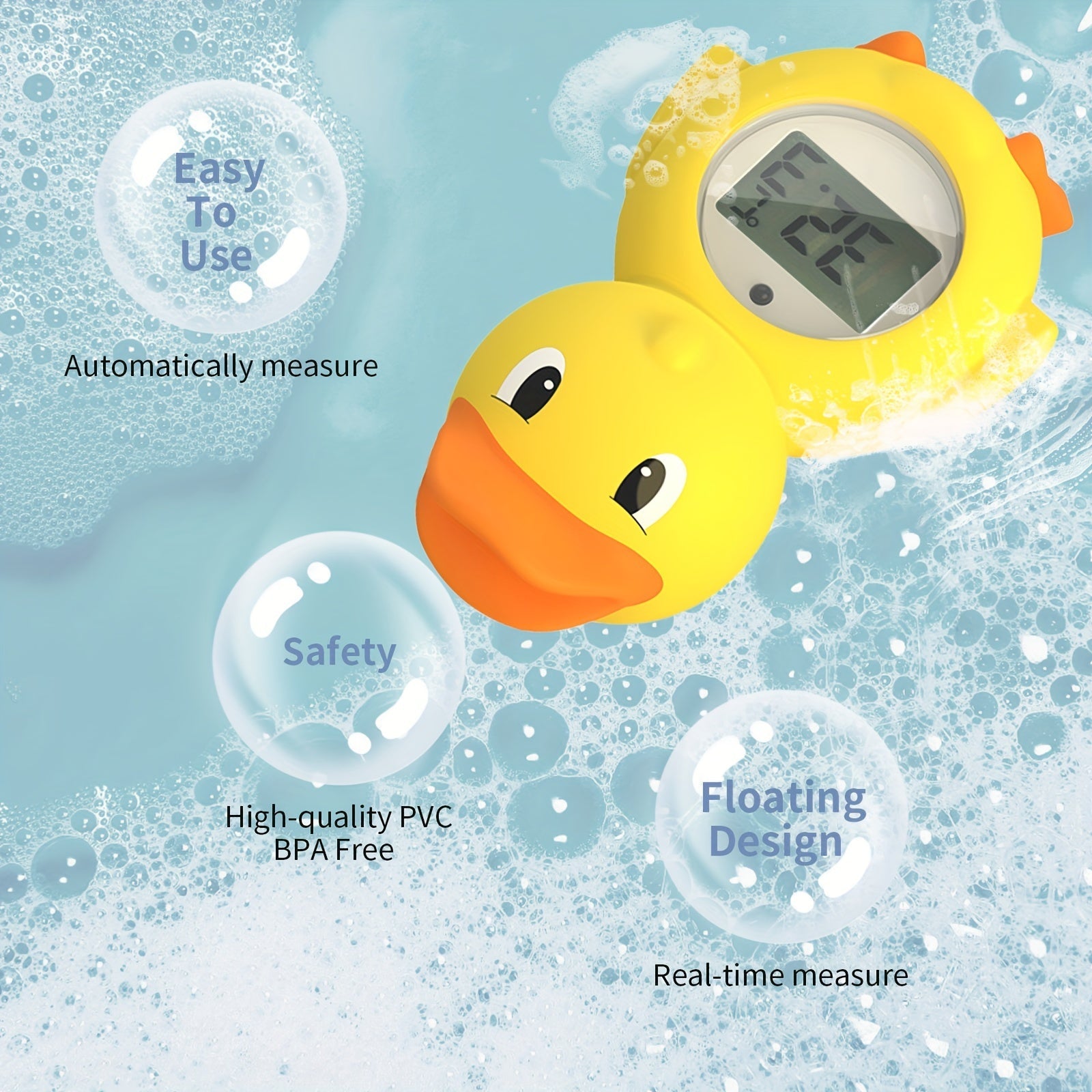 Kids Water Thermometer Three-in-One Digital Pool and Room Temperature Sensor Yellow Plastic