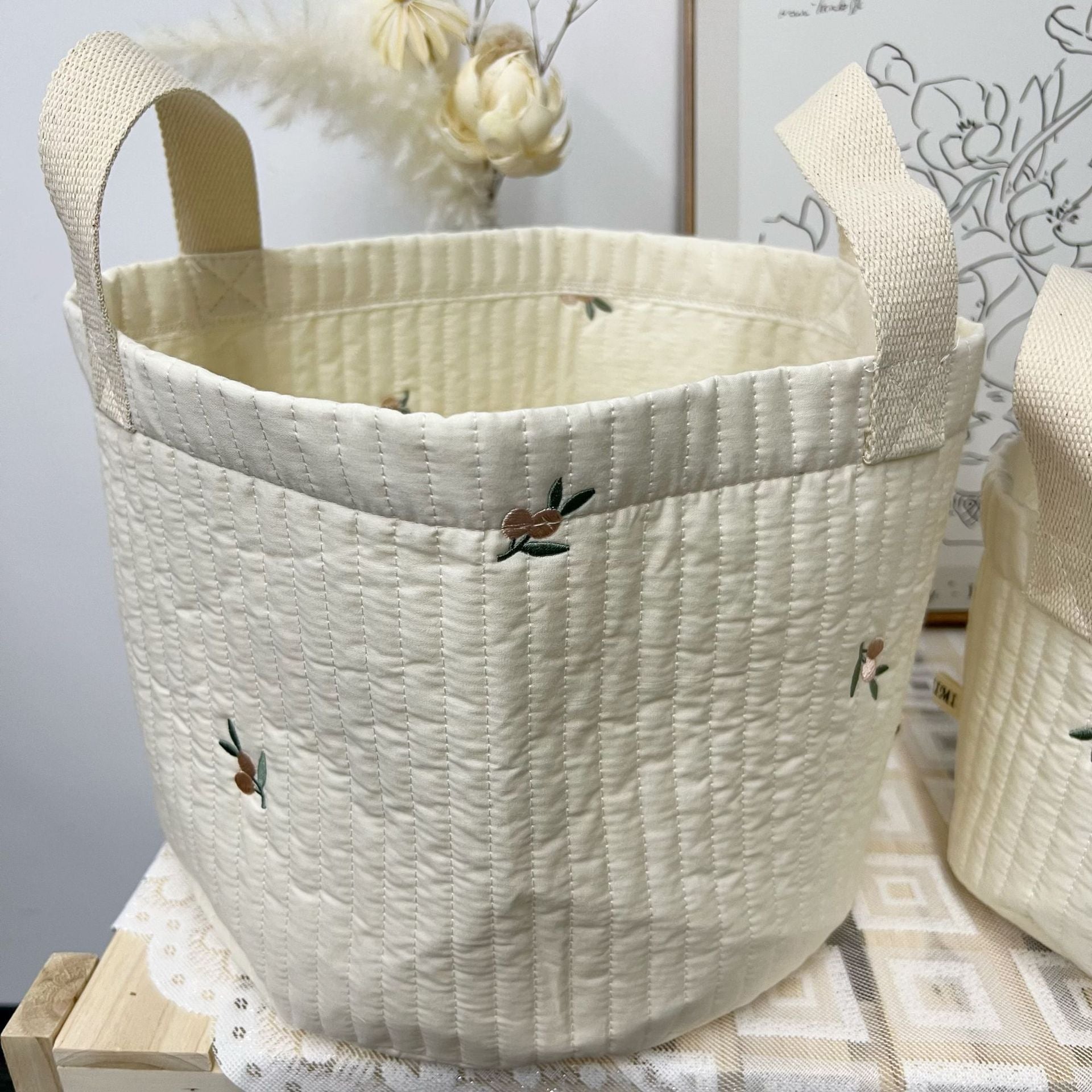 Quilted Fabric Storage Basket for Organizing Rooms and Closets