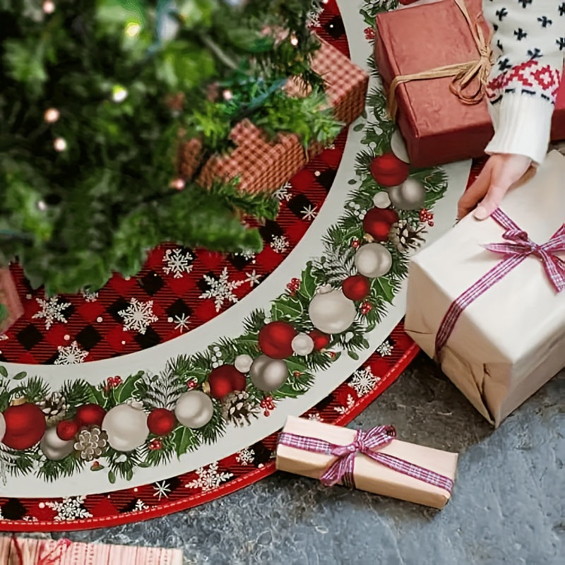 Faldón para árbol de Navidad de poliéster con cierre de cordón 121.92cm Ángel glam Copos de nieve Bolas Acebo