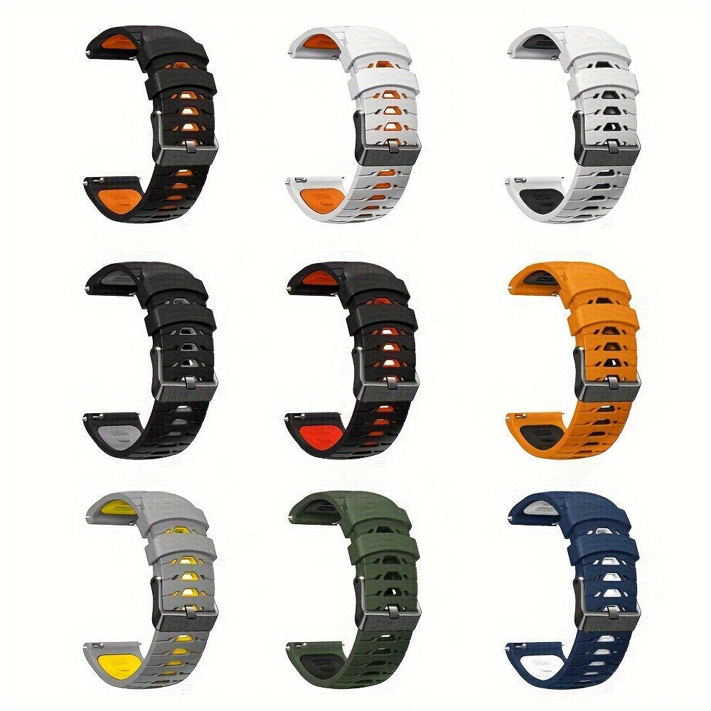 22mm Two-Tone Silicone Smart Watch Strap Breathable Adjustable Replacement for Sports Watches
