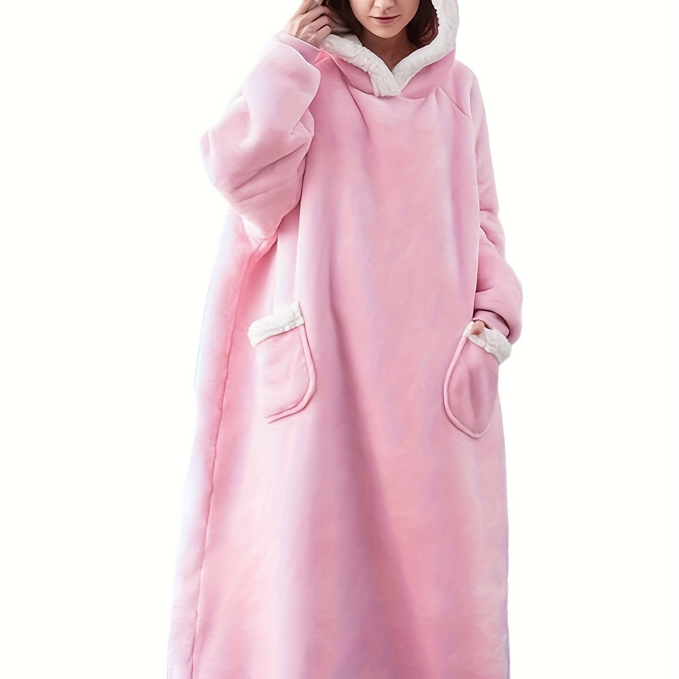 Plus Size Women's Fleece Robe with Pockets and Hooded Lounge Wear